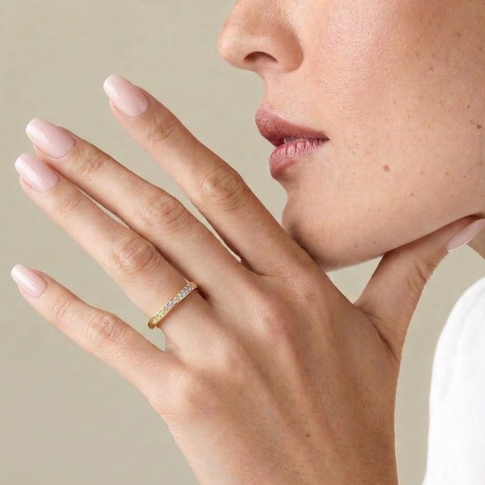 Sıralı Doğum Taşı Gümüş Yüzük