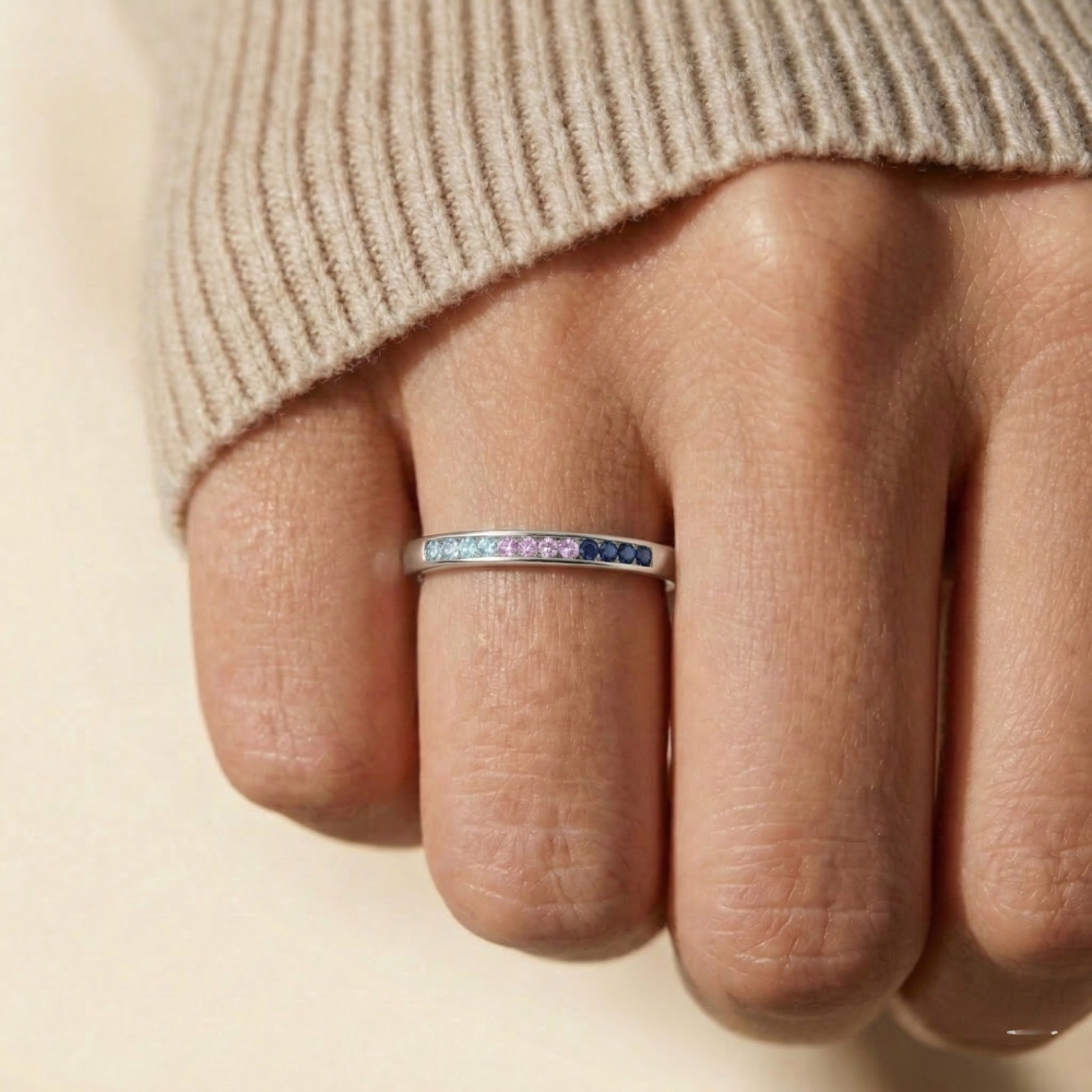 Sıralı Doğum Taşı Gümüş Yüzük