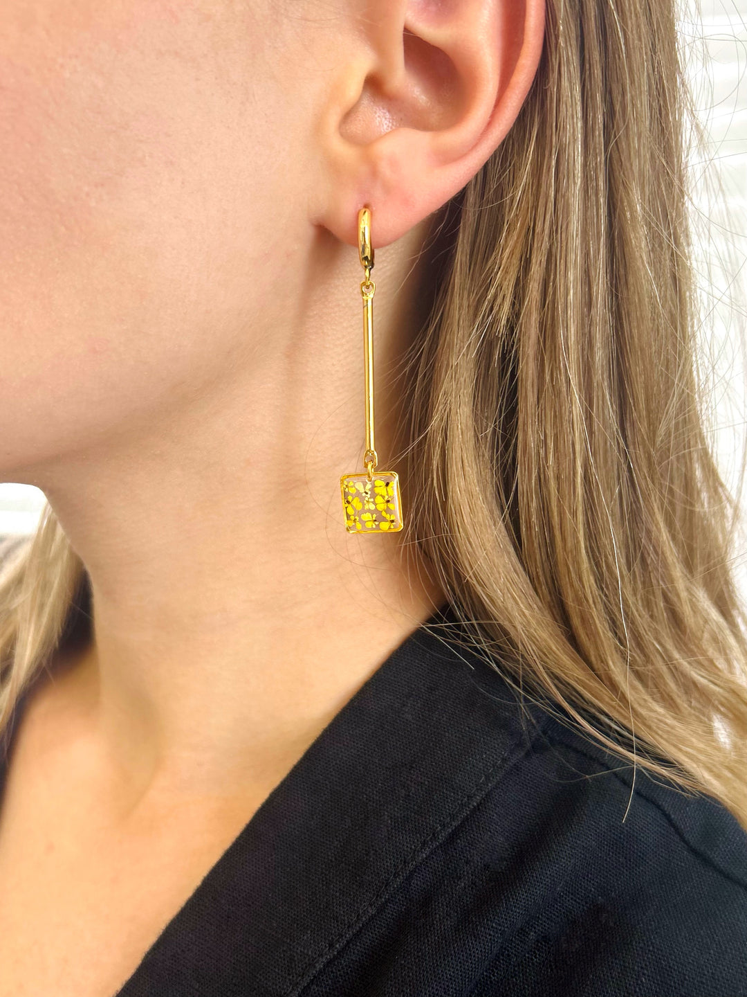 Küpe | Flower Line Square Yellow