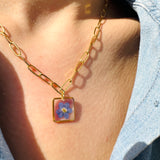 Necklace | Golden Garden Lil - Hexagon Blue