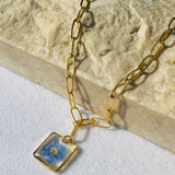 Necklace | Golden Garden Lil - Hexagon Blue