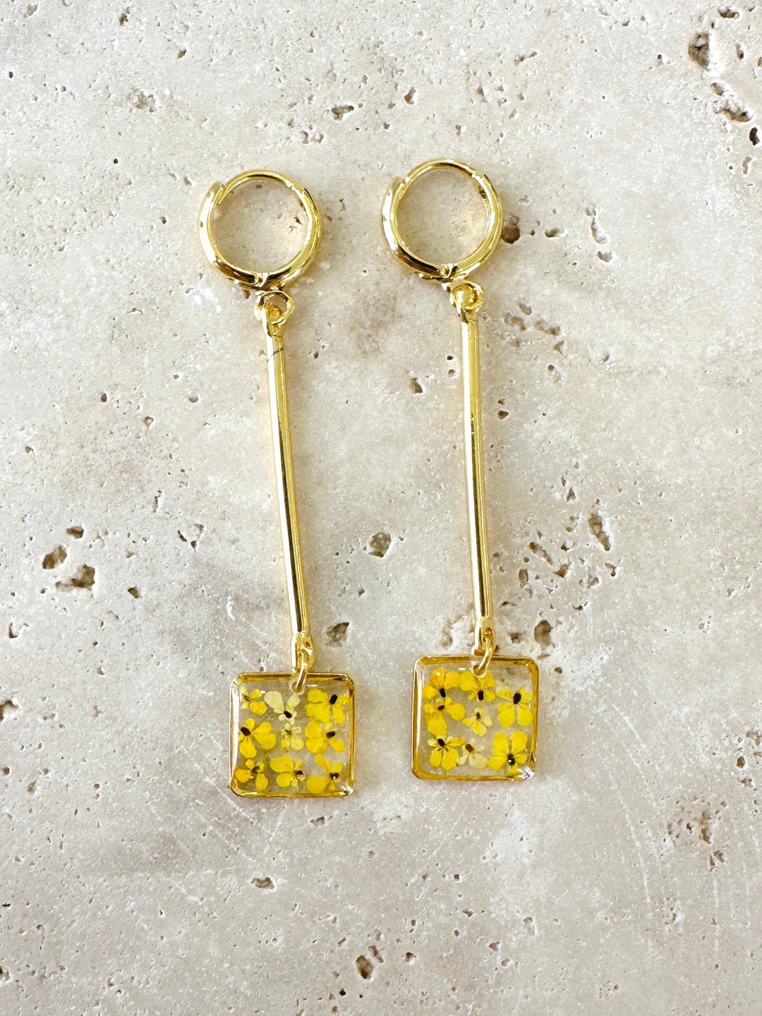 Küpe | Flower Line Square Yellow