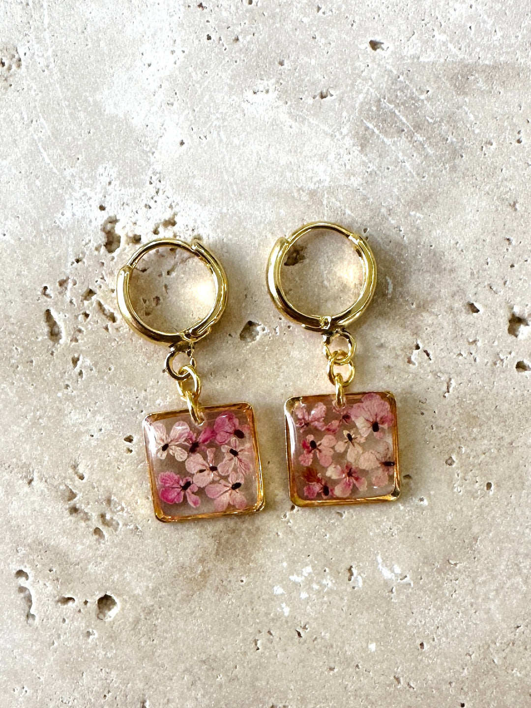 Earring | Teeny Weeny Square Drop Pink