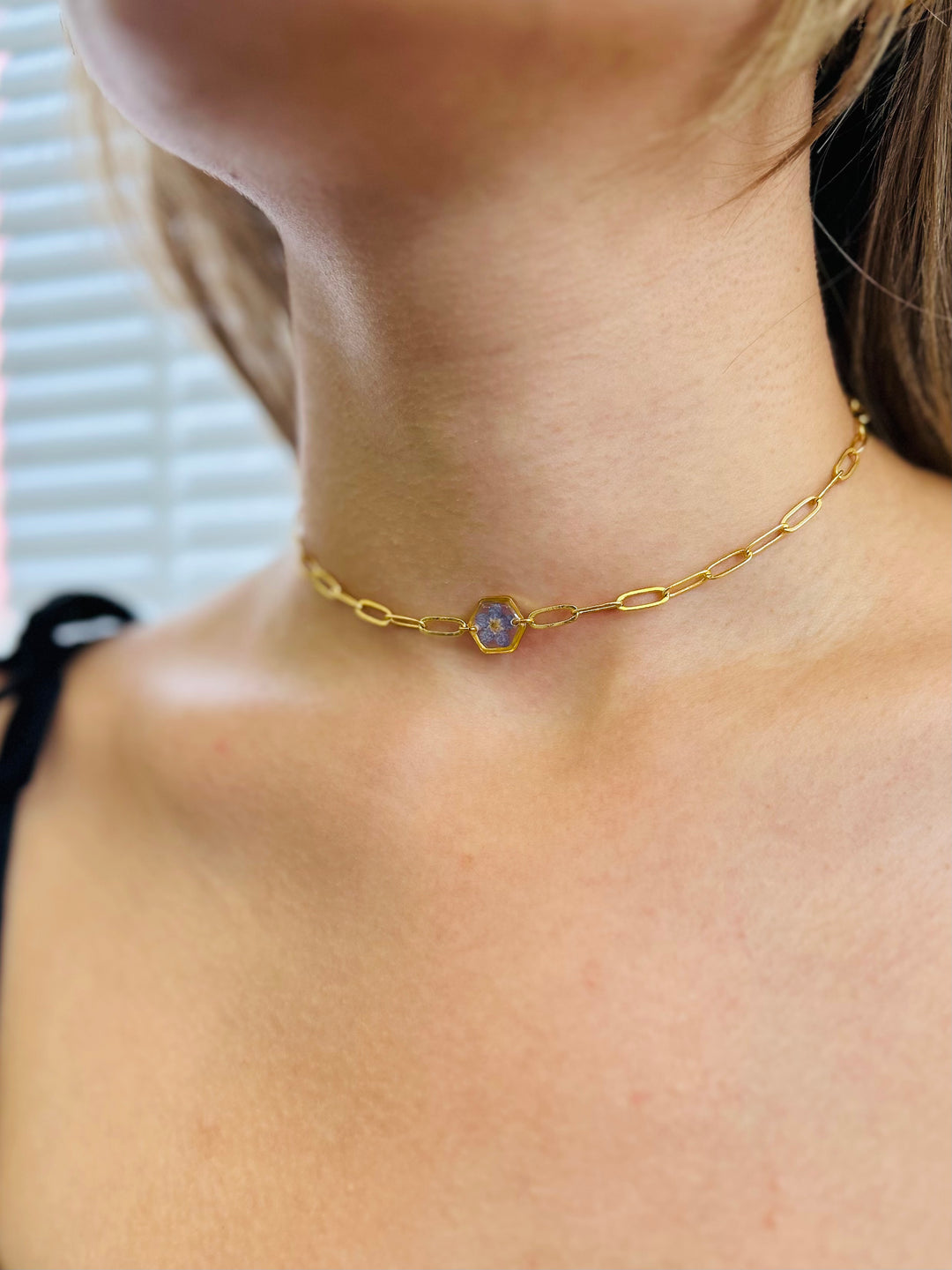 Choker | Teeny Weeny Hexagon Forget Me Not (Unutmabeni Çiçeği)