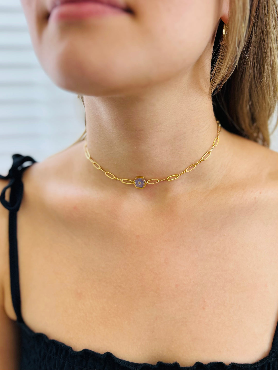 Choker | Teeny Weeny Hexagon Forget Me Not (Unutmabeni Çiçeği)