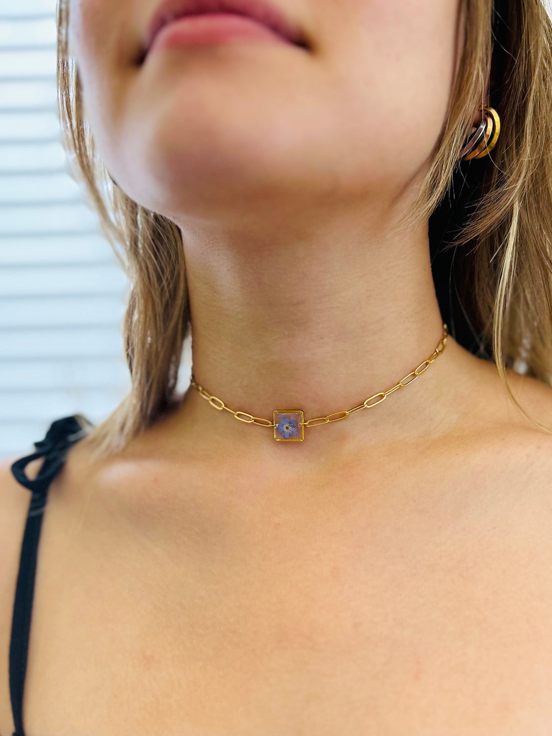 Choker | Teeny Weeny Square Forget Me Not (Unutmabeni Çiçeği)