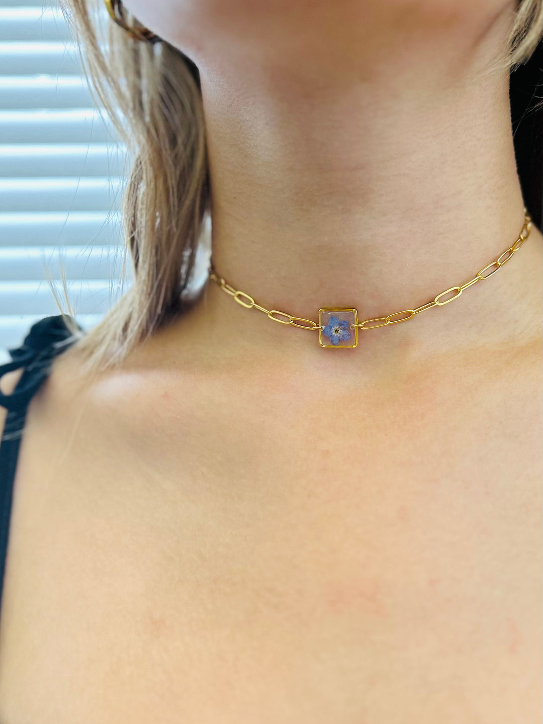 Choker | Teeny Weeny Square Forget Me Not (Unutmabeni Çiçeği)